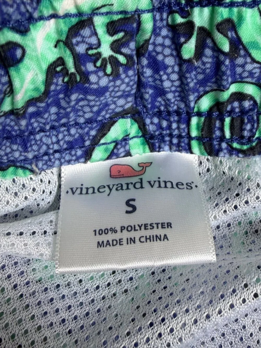 Vineyard Vines Swim Shorts Men Small Blue Lizard Print Lined Swim Beach